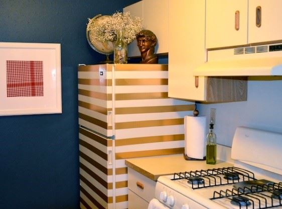 decorate fridge - gold stripes